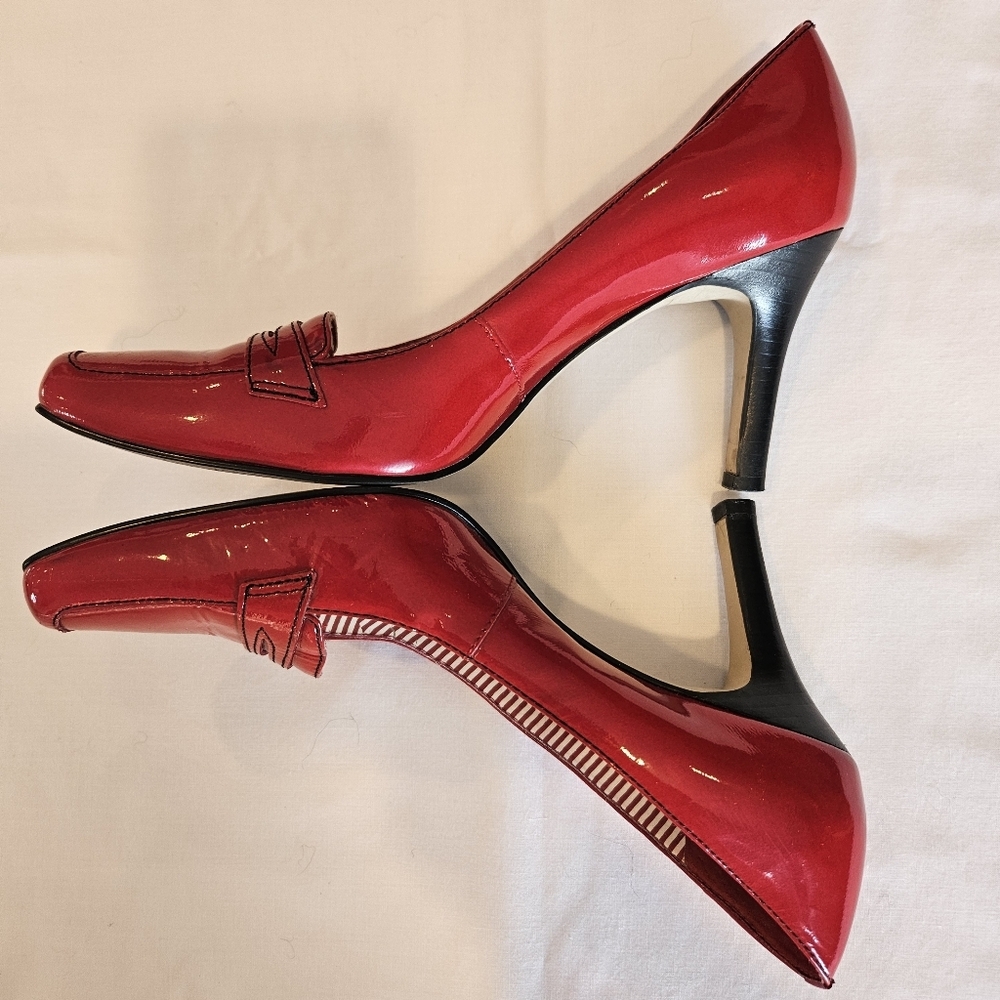AK Anne Klein Impact Leather Heels Red Sz 6.5 3.5" Heel Sexy EUC - Picture 4 of 12